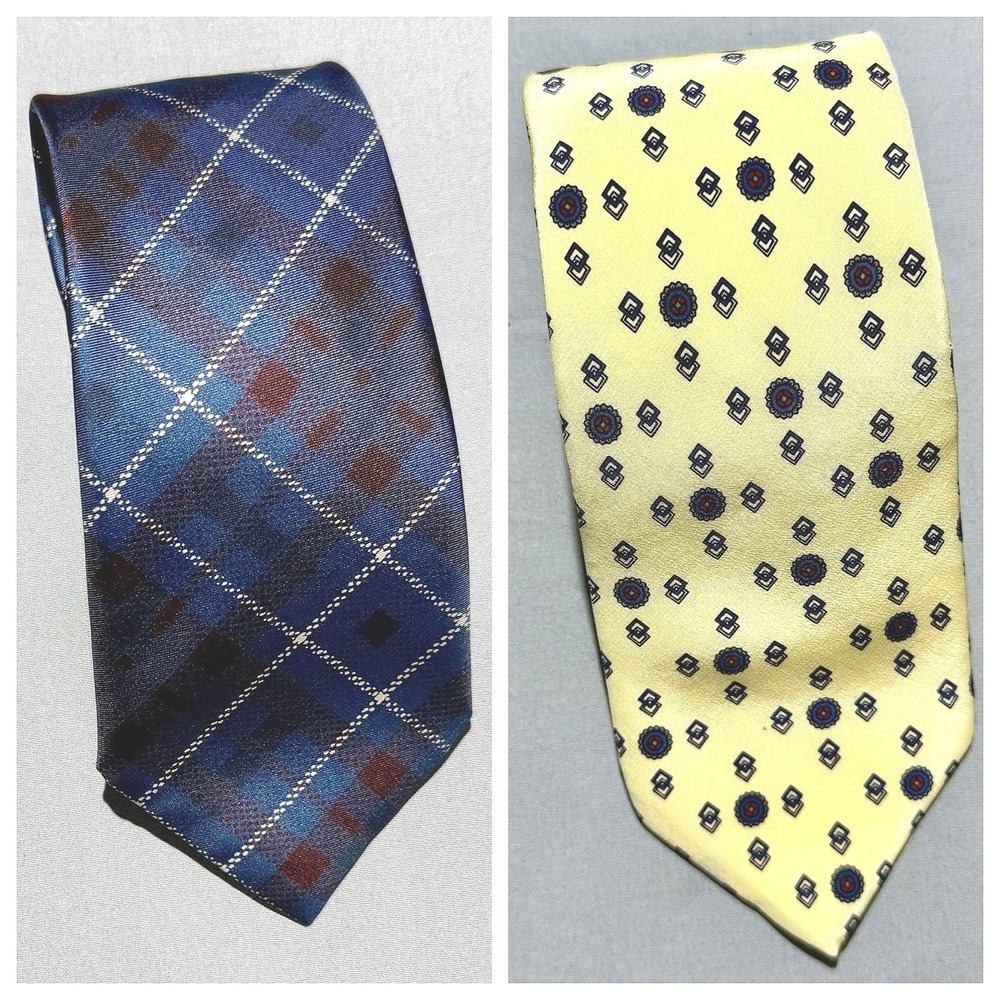 Designer Silk Neckties Bundle of 2 Michelsons Plaid Cerruti Foulard Made‎ EU